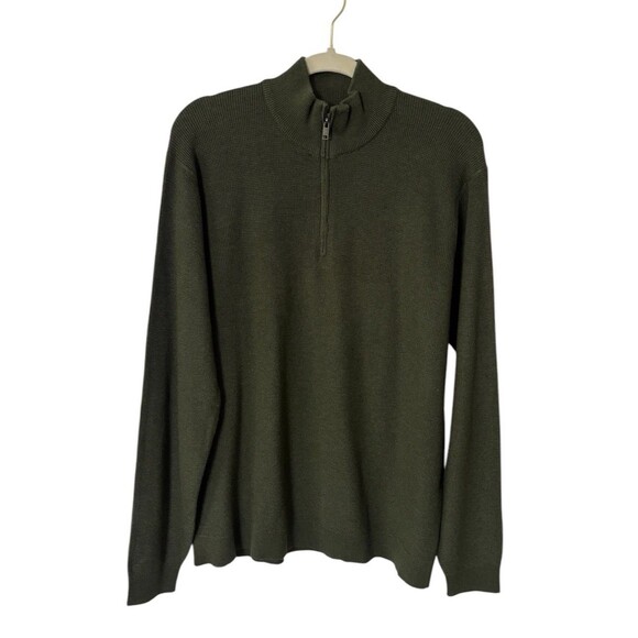 MNG By Mango Thermal 1/4 Zip Long Sleeve Shirt Men's Size Large Green Mock Neck - Picture 1 of 10